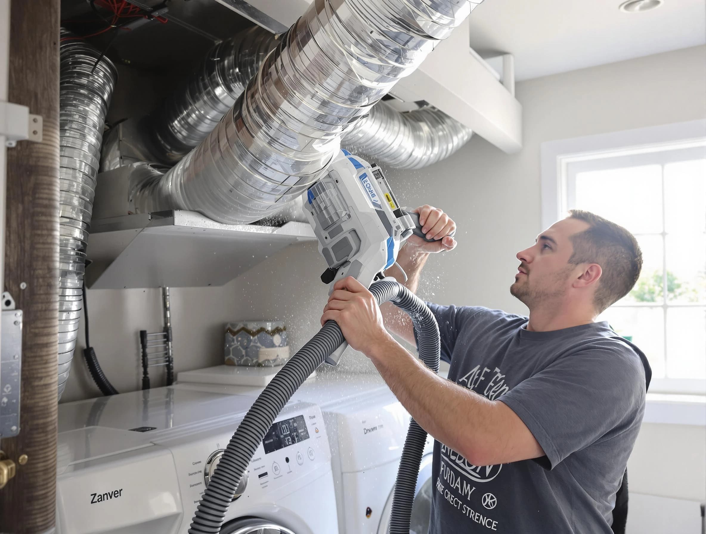 Spencer Dryer Vent Cleaning specialist cleaning deep within a dryer vent duct system in Spencer